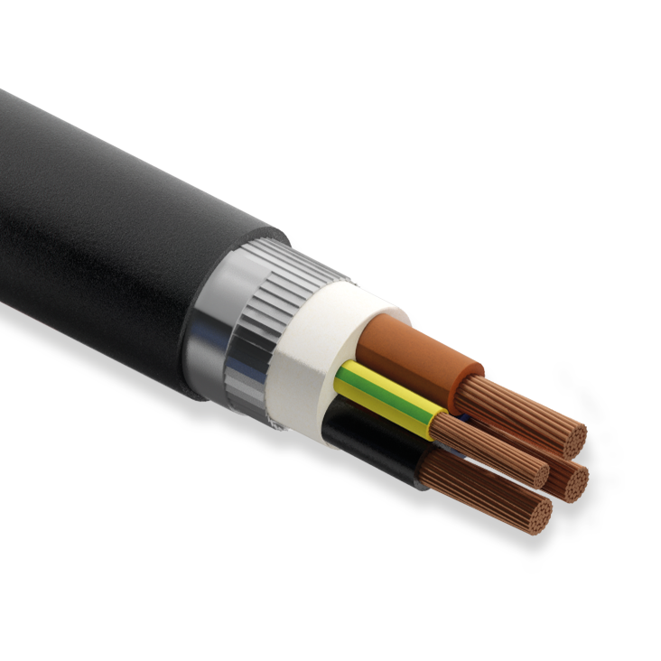 Koç Kablo YVZ3V-R, 3x95+50mm, NYFGBY Kablo, 1 Metre, 0.6/1 kV, Bakır İletkenli, Yassı Galvanizli Çelik Tel Zırhlı, PVC İzoleli Kablo