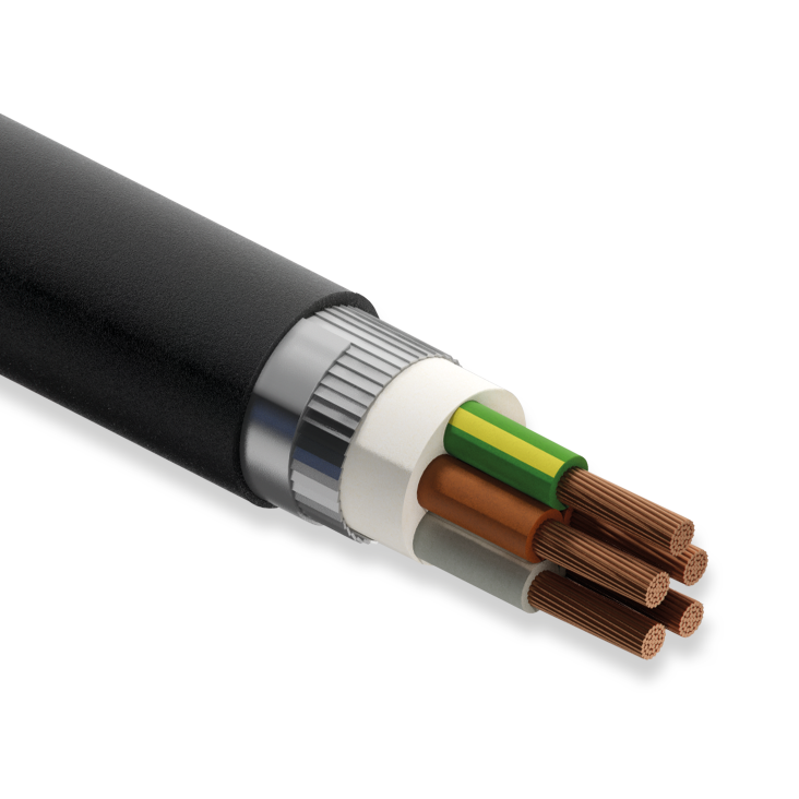 Koç Kablo YVZ3V-R, 5x240 mm, NYFGBY Kablo, 1 Metre, 0.6/1 kV, Bakır İletkenli, Yassı Galvanizli Çelik Tel Zırhlı, PVC İzoleli Kablo