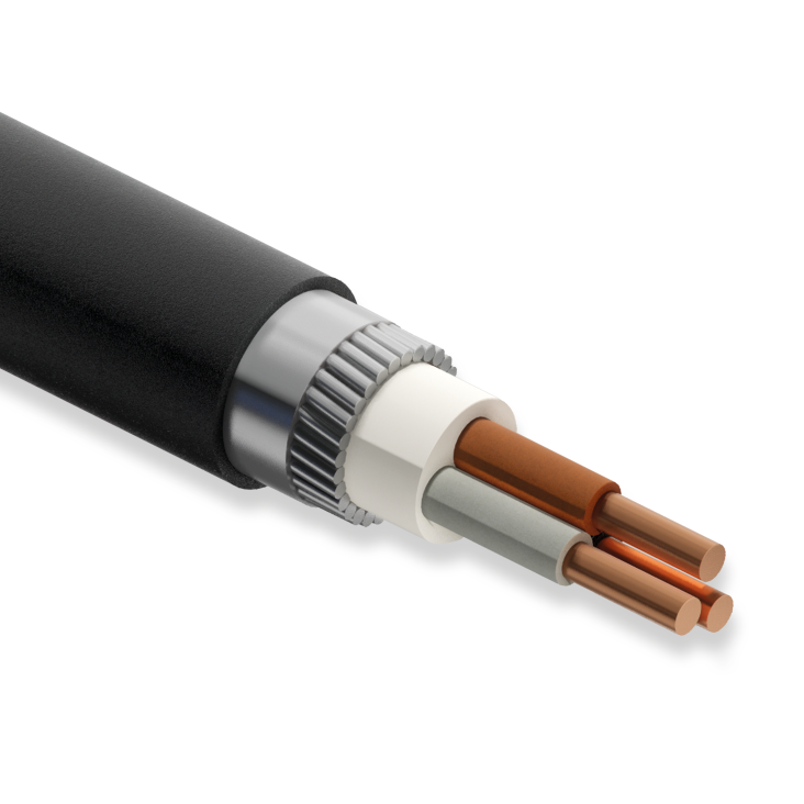 Koç Kablo YVZ2V, 3x1.5 mm, NYRY Kablo, 1 Metre, 0.6/1 kV, Bakır İletkenli, Yuvarlak Galvanizli Çelik Tel Zırhlı,  PVC İzoleli Kablo